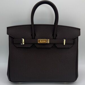 25CM Classic Togo Leather Top Handle Satchel Bag - Chocolate Brown